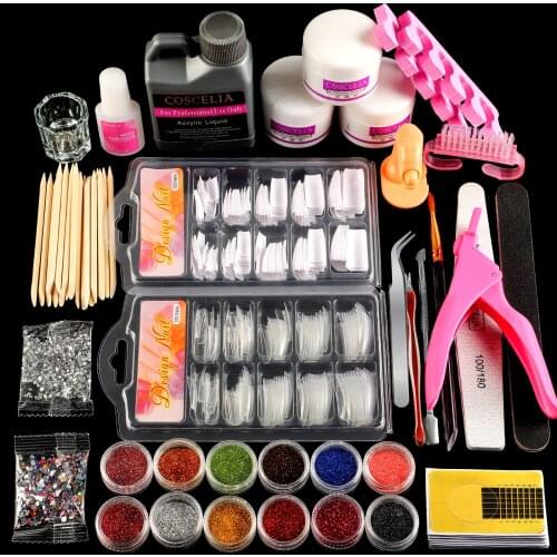 COSCELIA Pro Nail Acrylic Powder Glitter Manicure Set All For Manicure Tool Brush Nail Kit Professional Set For Nails Decoration