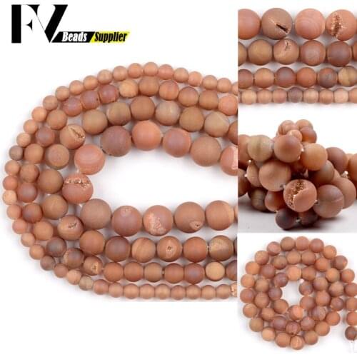 Natural Champagne Metallic Coated Druzy Agates Beads For Jewelry Making 6/8/10/12mm Round Matte Loose Beads Diy Bracelet 15