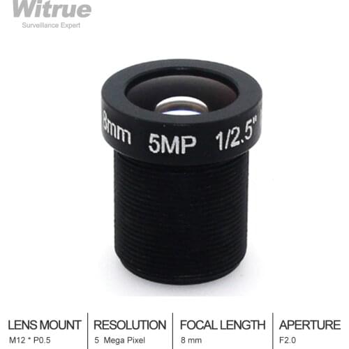 Witrue CCTV Camera Lens 8MM 5 Mega Pixel M12 X P0.5 Mount 1/2.5" F2.0 for Security Security IP Cameras