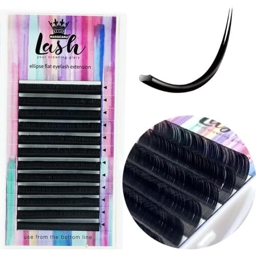 MASSCAKU Wholesale Vendor Ellipse Flat Eyelash extension faux mink softer volume lashes for Individual Lash Salon and Makeup