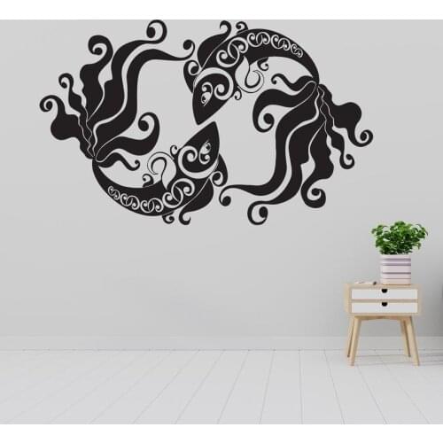 A pair of fish Wall Decal Tattoo Fish Lake Flower Vinyl Wall Sticker for Bedroom Home Living Room Decoration Art Mural C424