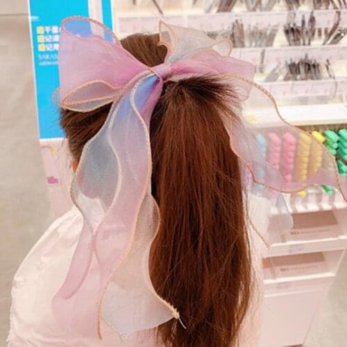 Organza Girl Bow Headdress Hairpin Children Princess Hair Rope Gradient Ribbon Kids Hair Clips With Butterfly Knot Headwear