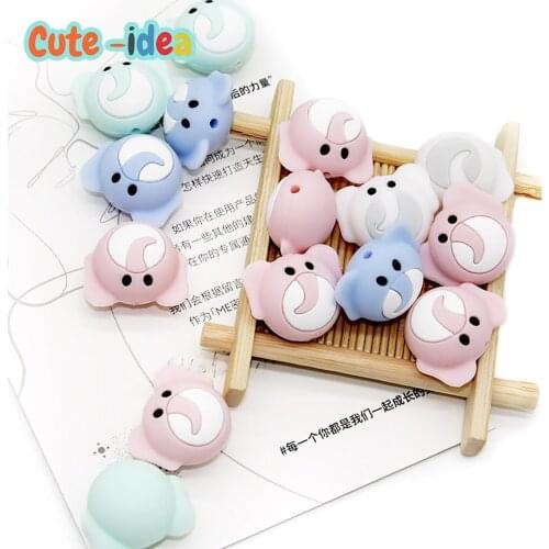 Cute-idea 10pcs Animal Cartoon Silicone Elephant head Beads Teethers DIY Baby Chewing Necklace Pacifier Chain Toy Accessories