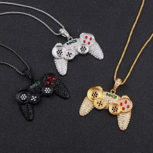 Hip-hop Jewelry Game Console Handle Necklace Pendant Gold Chain Crystal Necklace Charms for Children Boys Gifts