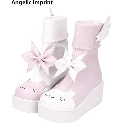 Angelic imprint Women cosplay shoes lady lolita ankle short Boots woman princess dress boots high heels pumps sweet wings 33-47