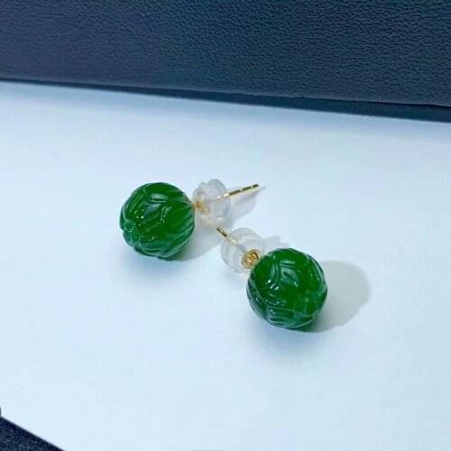 SHILOVEM 18k yellow gold real Natural Jasper stud earrings classic fine Jewelry women wedding women wholesale 10mm myme1010888by