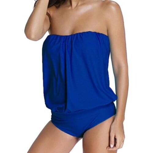 Swimsuit Plus Size Women Solid Color Backless Strapless Beach Swimsuit One piece Swimwear Women Bikini Backless Jumpsuit Beach