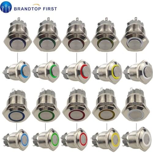 1PC 16mm Momentary Metal Push Button Switch Self-Locking/Self-Recovery 1NO 3A 250VAC 4Pin Car Door Waterproof Switch Button