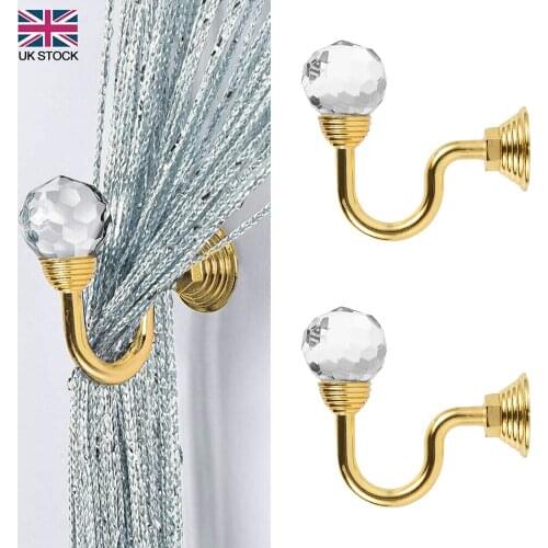 2PCS U Shaped Curtain Holdback Accessories Buckle Hooks Hanger Window Home Decor Vintage Tassel Holder Crystal Ball Wall Mounted