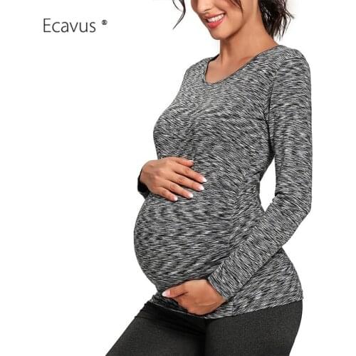 Pregnancy Long Sleeve Casual Round Neck Blouse Top Maternity Clothes Pregnant Fit Flattering Comfortable Women Shirt