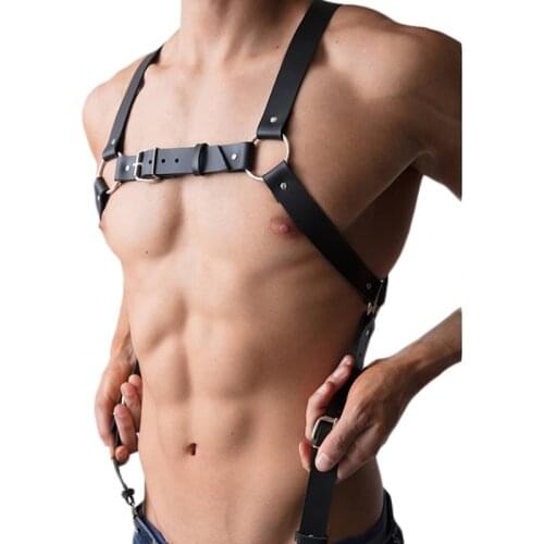 Bondage Mens Faux Leather Body Chest Harness Adjustable Fetish Gay Clothing Straps Sexy Sword Belt Cage Club Rave Crop Top