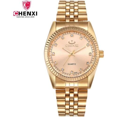 Luxury Golden New Clock gold Fashion Men watch full gold Stainless Steel Quartz watches Wrist Watch Wholesale CHENXI Gold watch