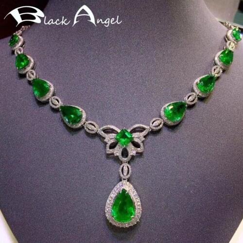 BLACK ANGEL 925 Sterling Silver Inset Luxury Emerald Gemstone Pendant Shiny CZ Butterfly Necklace For Women Jewelry Wedding Gift