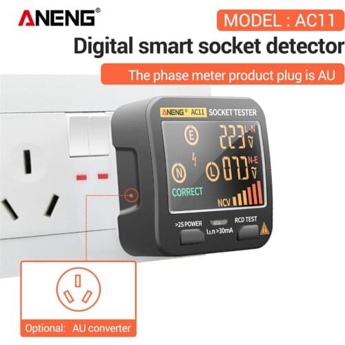 AC11 Digital Tester Smart Socket Voltage Test Socket Detector US/UK/EU/AU Plug Ground Zero Line Phase Check Rcd NCV test