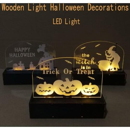 Wood Acrylic Halloween Ghost Witch Pumpkin Decoration LED Light for Haunted House Ornaments Props Halloween Party Decor
