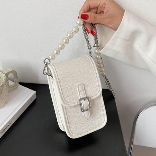 Designer Trendy Pearl Chain Mini Crossbody Bags For Women 2021 New Stone Pattern Leather Shoulder Bag Causal Travel Girls Purse