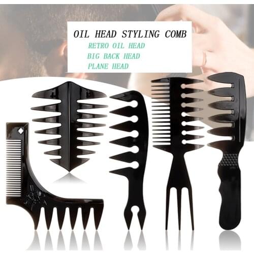 Mens Oil Head Comb Handle Grip Large Tooth Detangling Curly Hair Comb Wide Tooth Fork Comb Back Comb Hairdressing Styling Tools