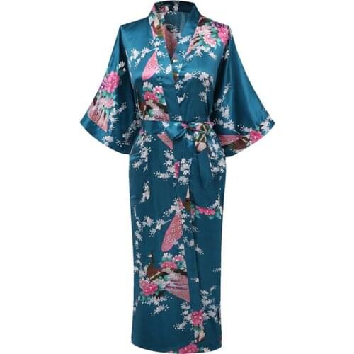 Oversize 3XL New Drak Green Wedding Bride Bridesmaid Robe Satin Rayon Bathrobe Nightgown For Women Kimono Sleepwear Flower