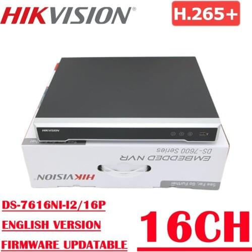 Hikvision 16ch NVR DS-7616NI-I2/16P with 2SATA and 16 POE ports, HDMI VGA plug & play NVR POE 16ch VCA H.265