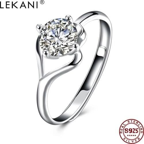 LEKANI 925 Sterling Silver Ring For Women 5A Cubic Zirconia Adjustable Geometric Rings Wedding Simple Fine Jewelry Trend New