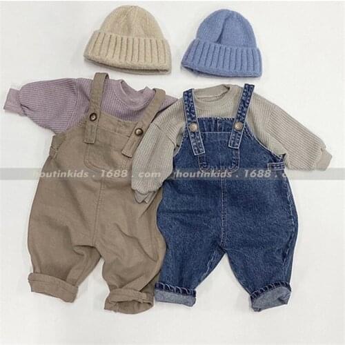 Kids Overalls 2021 New Arrival Childrens Korean Casual Denim Jumpsuits Fashion Loose High Quality Denim Overall For Boys Girls