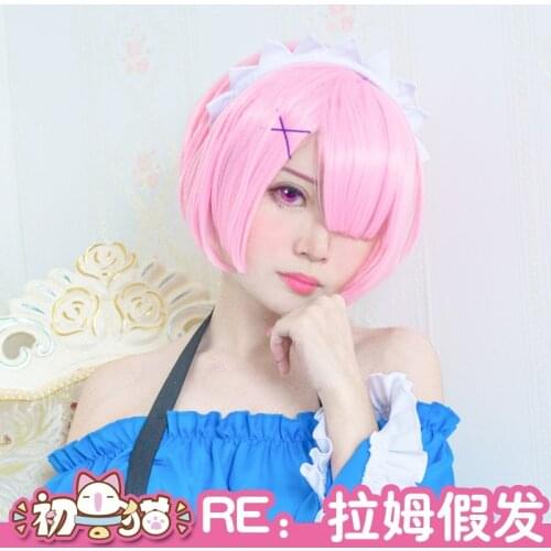 Anime Re: Life In A Different World From Zero Ram Cosplay Costume Pink Blue Wig