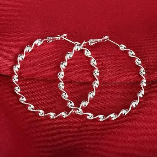 Hot fashion Jewelry Pure 100% 925 Sterling Silver 5cm Earrings for Woman Beautiful Big circle hoop earrings Christmas Gifts