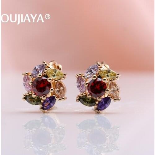 OUJIAYA Hot Luxury Classic flower 585 Rose Gold Drop Earrings For Women Girls Natural Zircon Dangle Earrings Jewelry Gifts A142