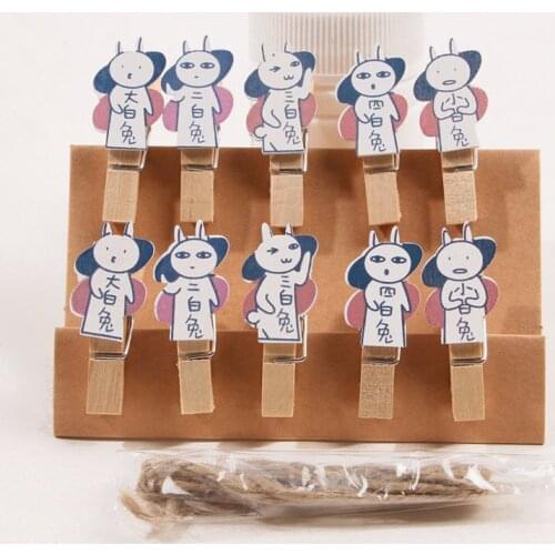 10pcs 35x7mm White Rabbit Lovely Wood Clothes Pegs Clothespin Clips Office Party Decoration Accessories Photo Hanging Pegs