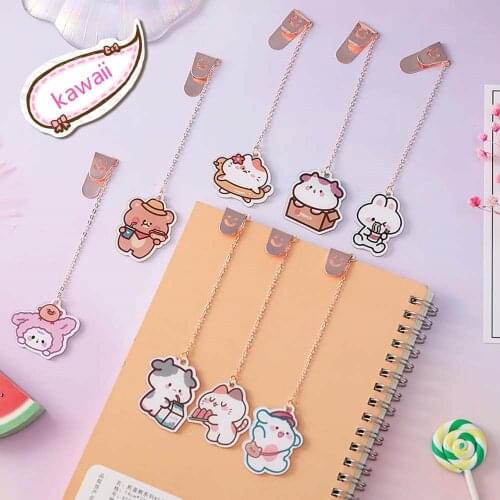 Cute Cartoons Dog Rabbit Pendant Bookmarks Stationery School Office Book Marker Desk Decoration Page Clip Student Gift