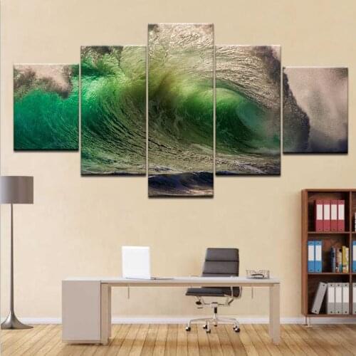 Canvas Wall Art Pictures Living Room Decor 5 Pieces Surge Rolling Green Sea Waves Seascape Paintings HD Prints Poster(No Frame)