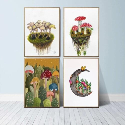 Mushroom Spirits Posters and Prints Nature Forest Watercolor Canvas Painting Witch Wall Pictures for Living Room Home Decor