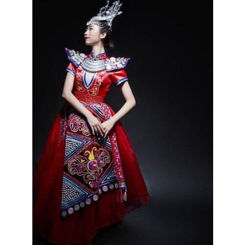 New Chinese vintage unique Miao Shan girls' dance performance stage minority Yao womens adult stage performance dress Yunnan