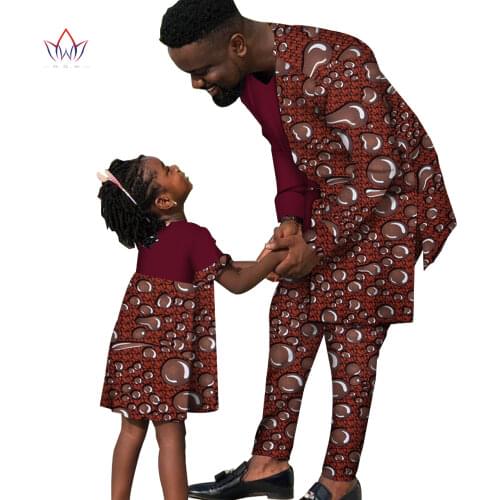 Parent-child Father Daughter Matching Clothes Gift Girl Dresses and Mens Top Shirt Pant Set African Men Family Clothes Wyq238