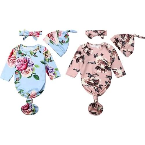 2020 Baby Autumn Winter Clothing Newborn Infant Kids Baby Girls Boys 3pcs Sleeping Bags Long Sleeve Flowers Romper+Headband+Hats