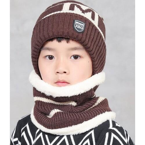 Thicken Woolen Hat Children Plus Cashmere Baby Winter Warm Hat Two-piece Boy Girl Bib 2pcs Suit Hat