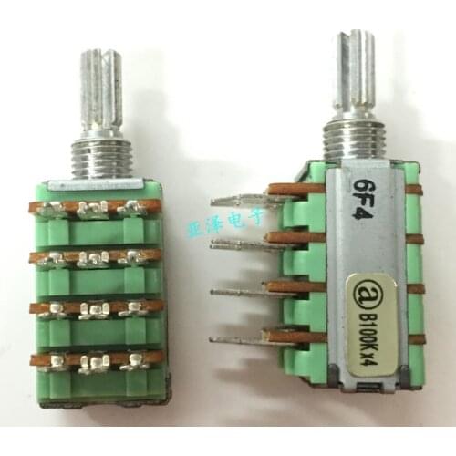 2PCS/LOT Taiwan ALPHA Alfa RD124F-10 precision potentiometer 4 B100K*4, fine shaft length 15MM