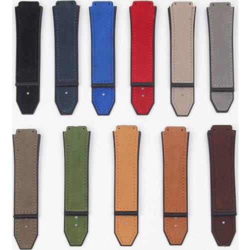 Watch Accessories Crazy Horse Leather 25*19mm Rubber Silicone Watch Band For Hublot Strap For Big Bang Belt Folding Buckle