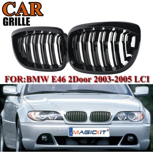 MagicKit For 03-06 BMW E46 3 Series 2DR Coupe Dual Line Kidney Grilles Grills Gloss Black
