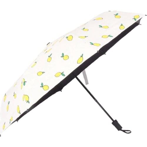 Folding Umbrella Ultraviolet Sunscreen Women Outdoor Waterproof Lemon Printed Parasol Pocket Mini Umbrella Windproof
