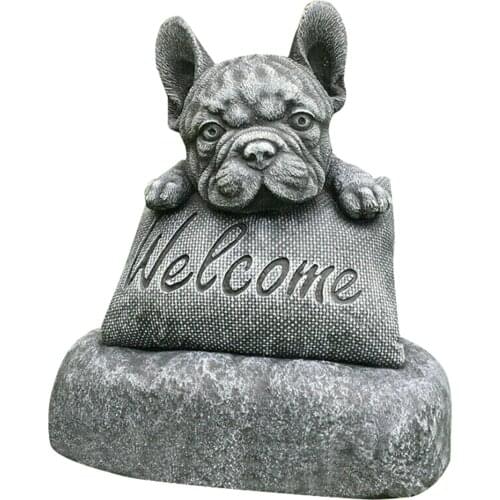 French-Bulldog Statue Garden Decoration Welcome Sign Resin Craft Ornament Indoors Outdoors Sculpture C1