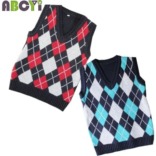 3M-12Y Boys Girls Sweater Spring Autumn Pullover Pull Enfant Garcon Vest Blue Red V-neck Plaid Knitted Baby Sweater Kids Clothes