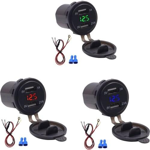 Waterproof Dual USB Charger Socket Power Outlet 1A & 2.1A With Digital Voltmeter LED Light for IPad IPhone Car Boat Motorcycle M