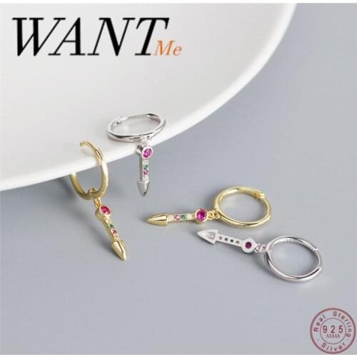 WANTME Luxury Colorful Zircon Spike Ear Buckle for Fashion Women Genuine 925 Sterling Silver Punk Bullet Rock Earrings Jewelry