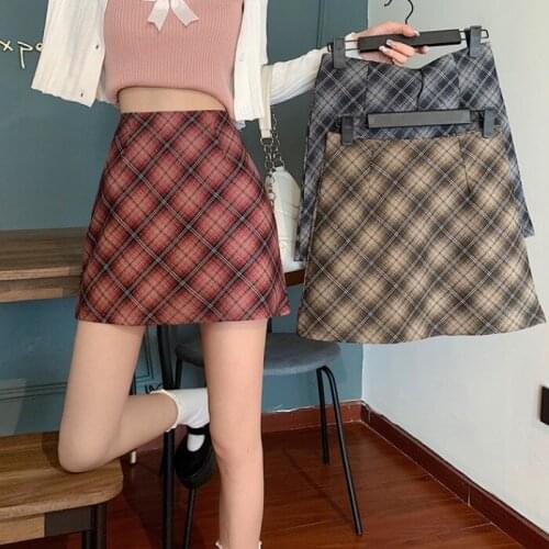 Retro A-line Half-length Skirt Autumn 2021 New Womens High-waisted Thin Hip Skirt Wild Plaid Skirt Skinny Skirt