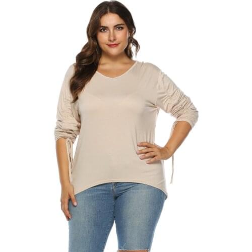 New Large Size Womens Clothing Lady V Neck Adjustable Long Sleeve T Shirt Top Christian Shirt Fashion Autumn And Winter