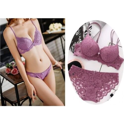 Womens Sexy Push Up Padded Bra Set Push Up Embroidered Underwear Lace Bra and Panty Set Plus Size 32-38ABC Bralette Intimates