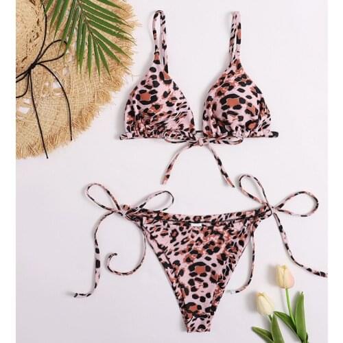 Womens 2-Piece Triple-Cornered Swimsuit Double Fabric Leopard Print Fashion Printed Bikini