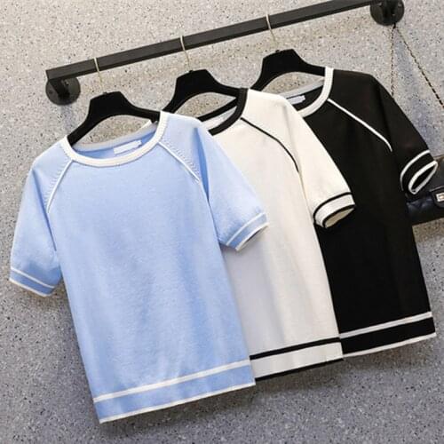 2021 Oversized Sweater Women O neck Knitted Pullovers Top Summer thin short Sleeve Elegant Female Jumper Pull Femme