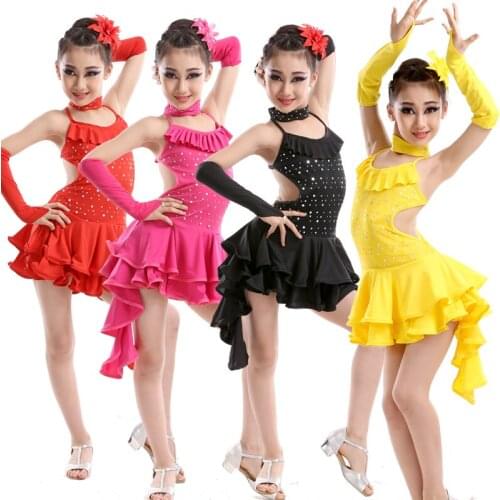 4 colors Latin Dance Dress for Girls Fashion Ballroom Dancing Dresses for Kids Dancewear Children Stage Performance Costumes